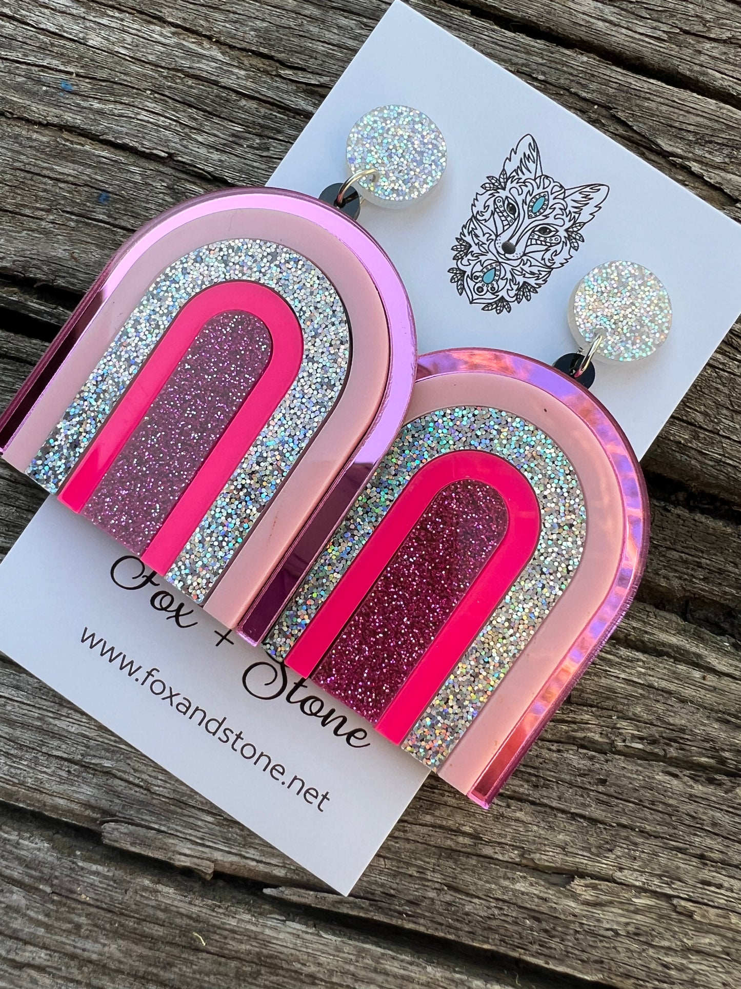 Beautiful Statement Pink Glitter Arch Earrings