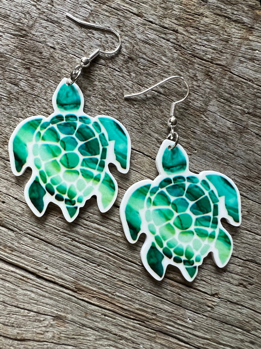 Green Turtle Earrings