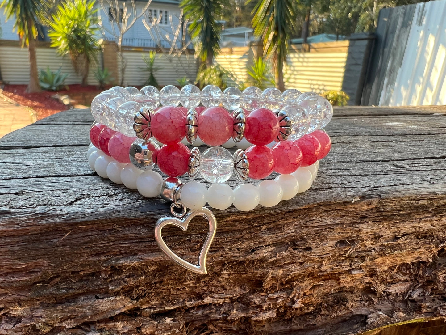 Poppy Heart Triple Bracelet Stack