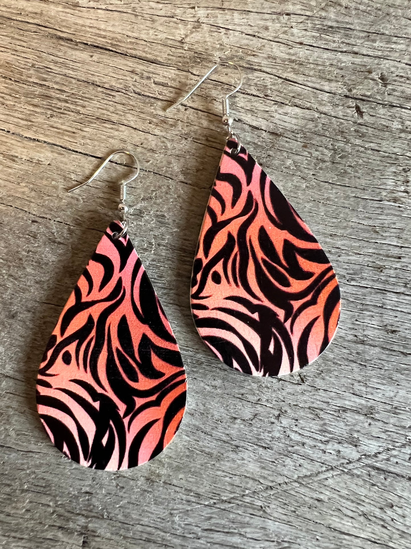 Tiger Print Wood Earrings