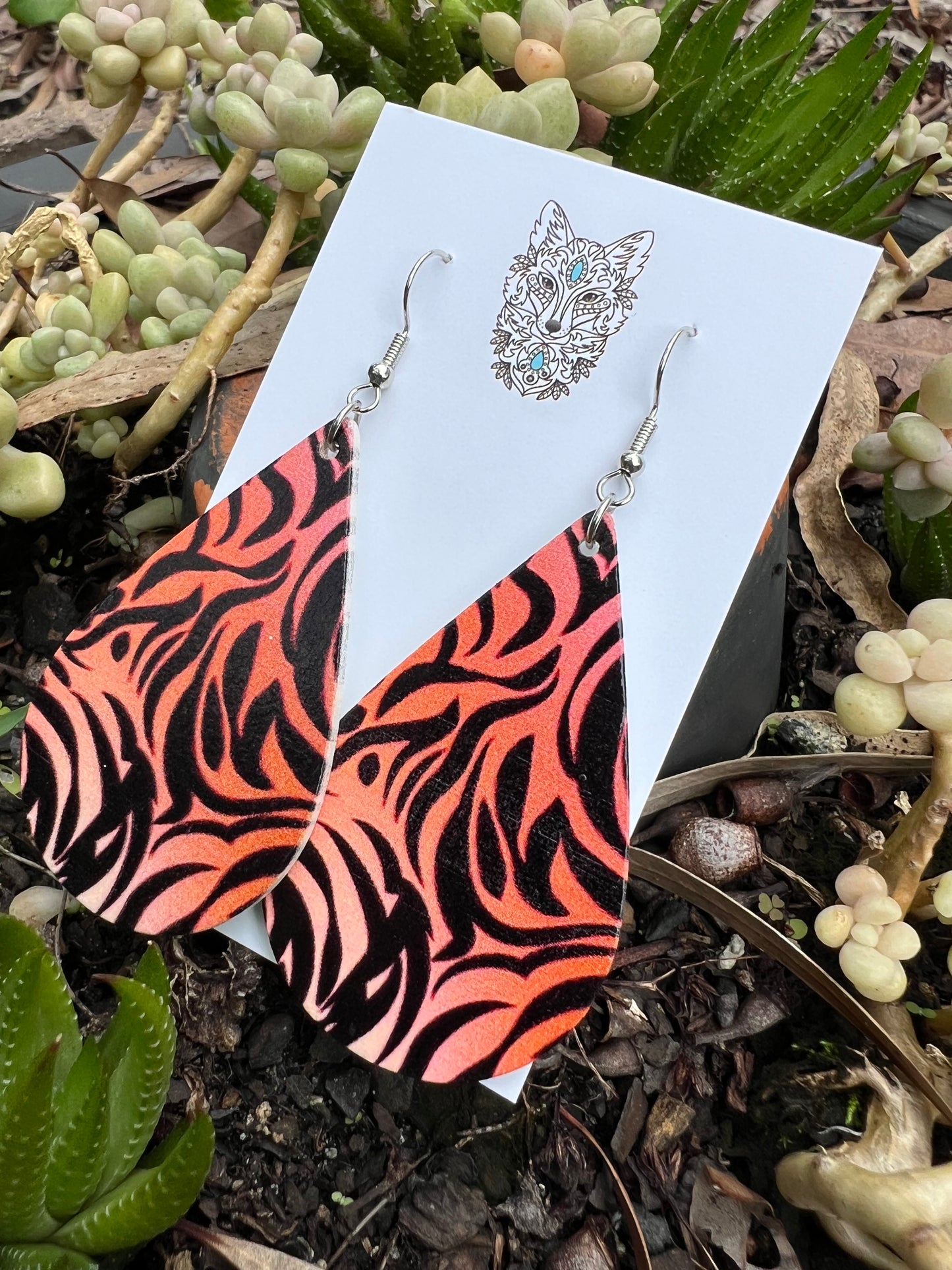 Tiger Print Wood Earrings