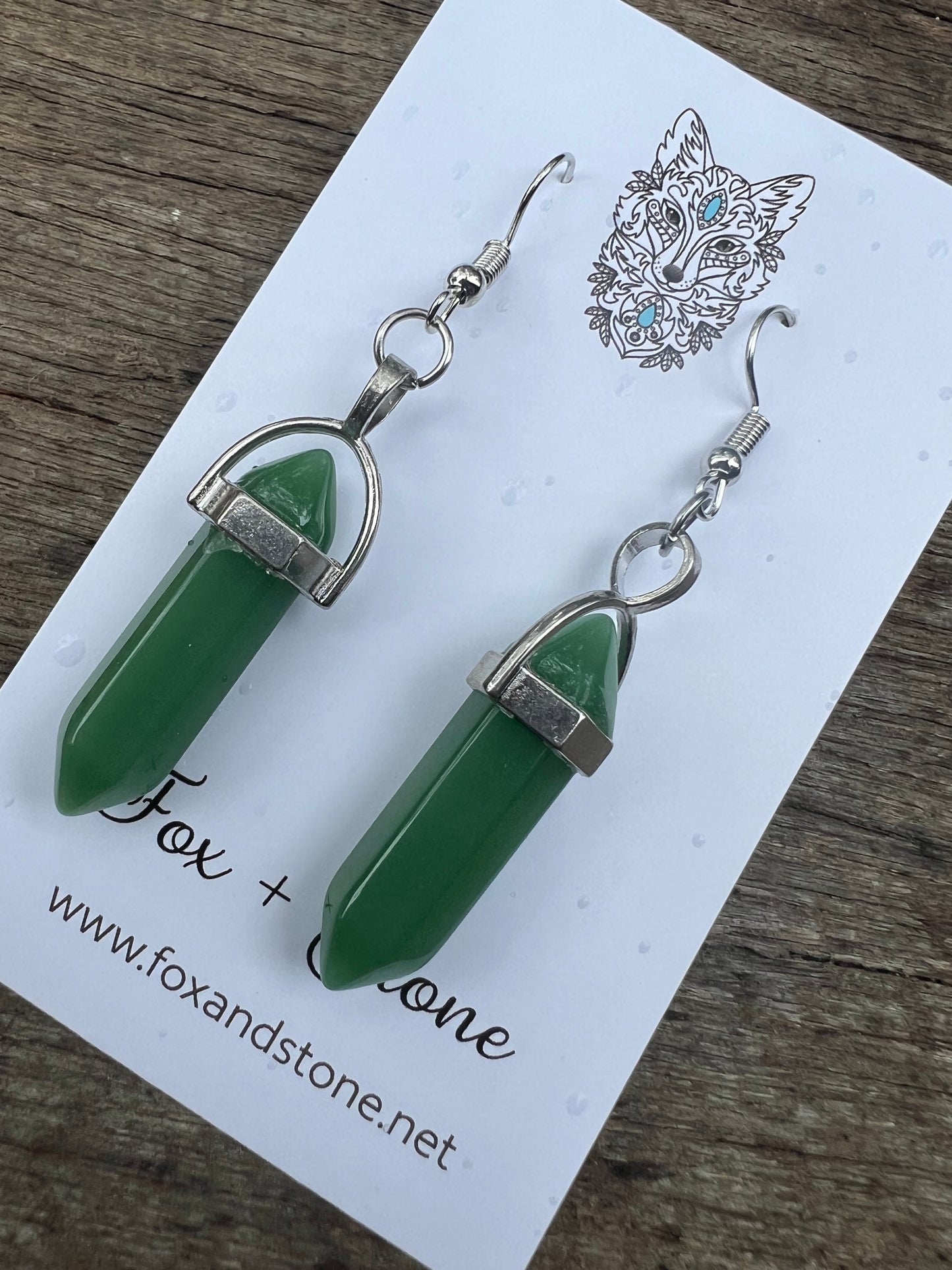 Dark Jade Gemstone Bullet Point Earrings