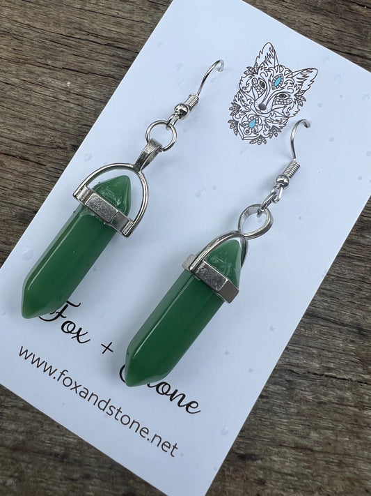 Dark Jade Gemstone Bullet Point Earrings