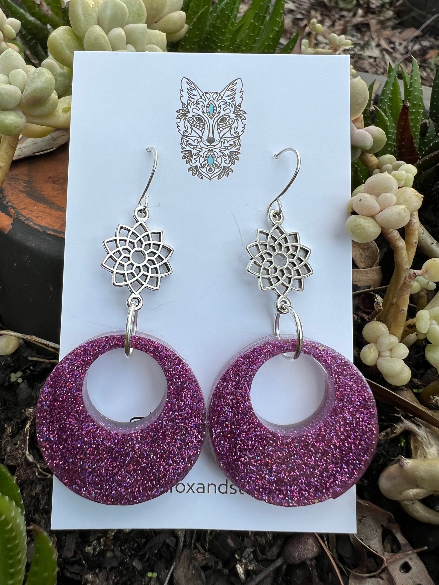 Round Dangle Sparkle Glitter Earrings