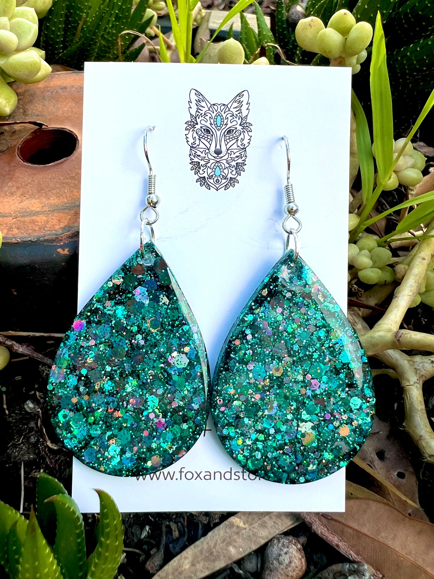 Emerald Isle Sparkled Glitter Resin Earrings