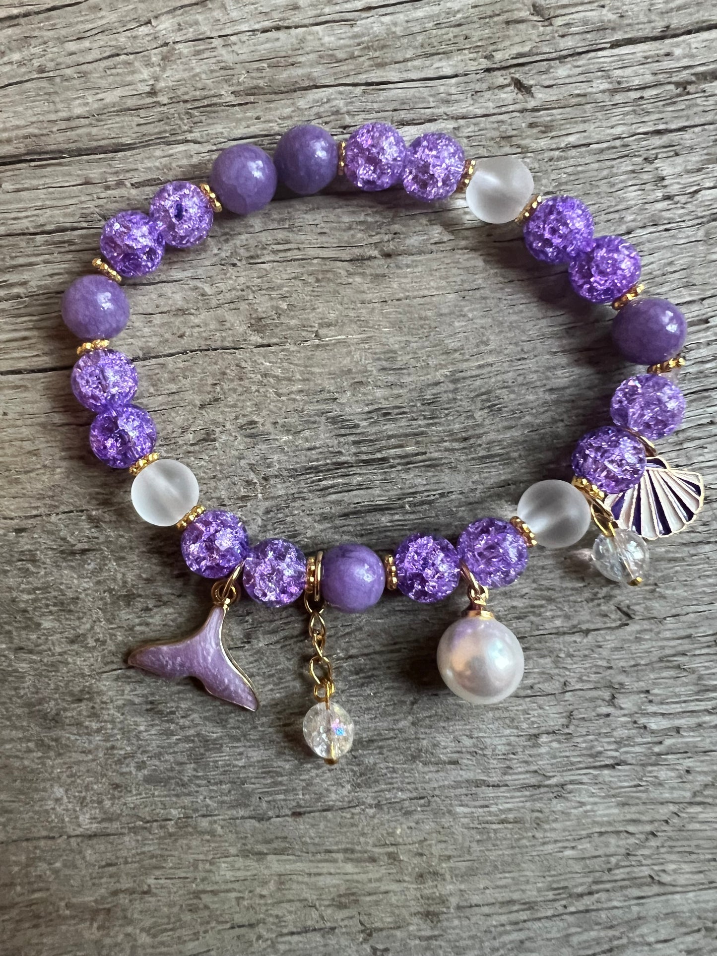 Purple Ocean Whale Tail Beaded Bracelet