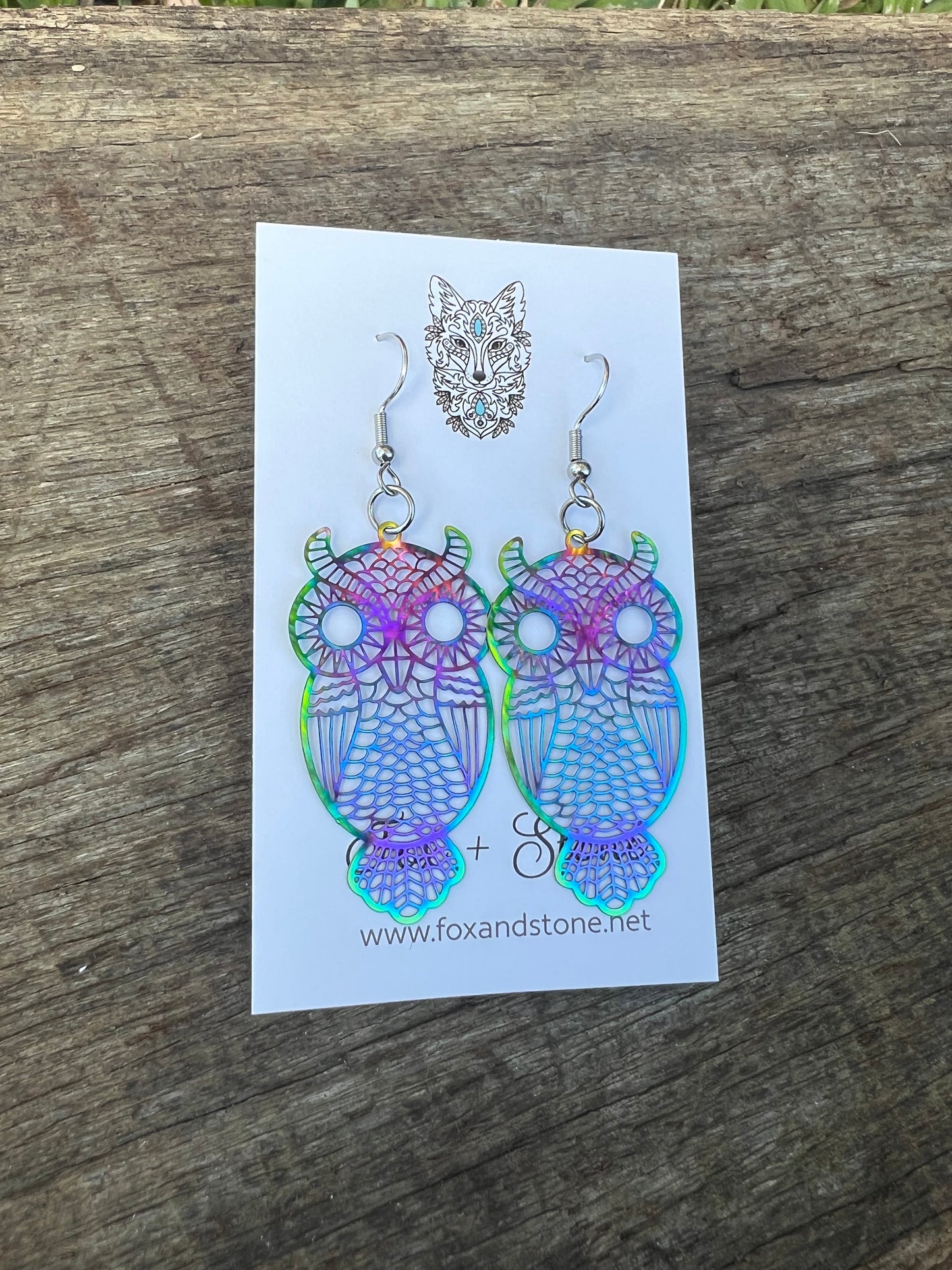 Owls Iridescent Filigree Earrings