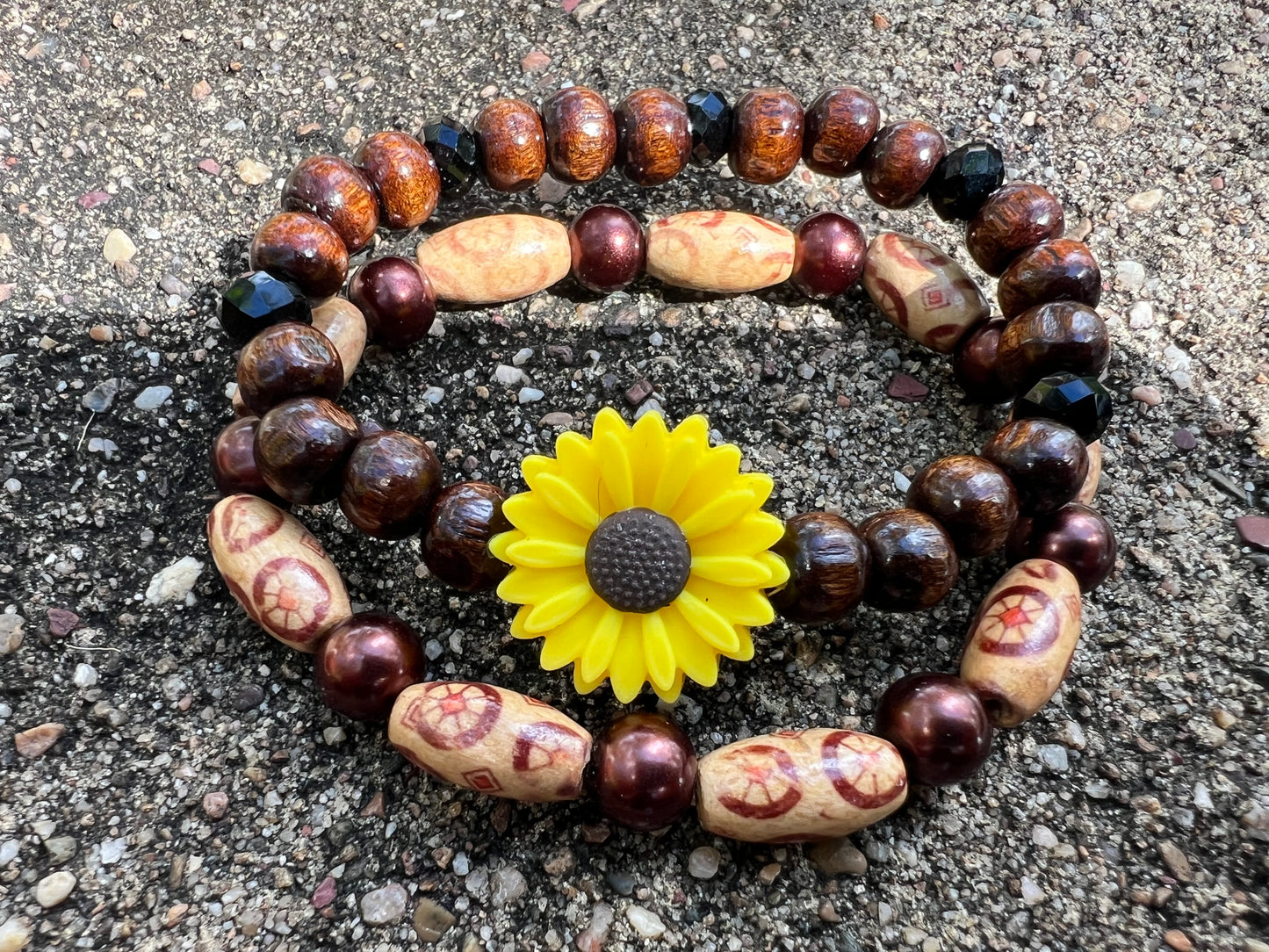Sunflower Natural Wood Stack Bracelet