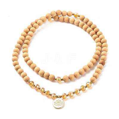 Natural Wood Czech Crystal Wrap Bracelet