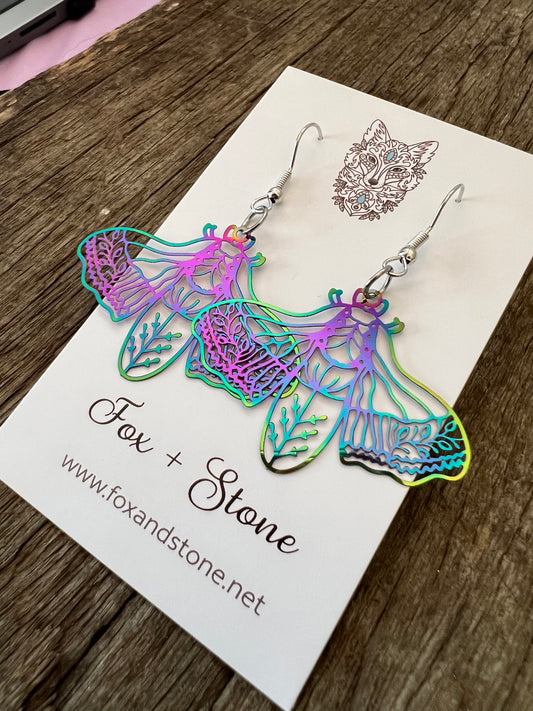 Iridescent Moth Filigree Earrings