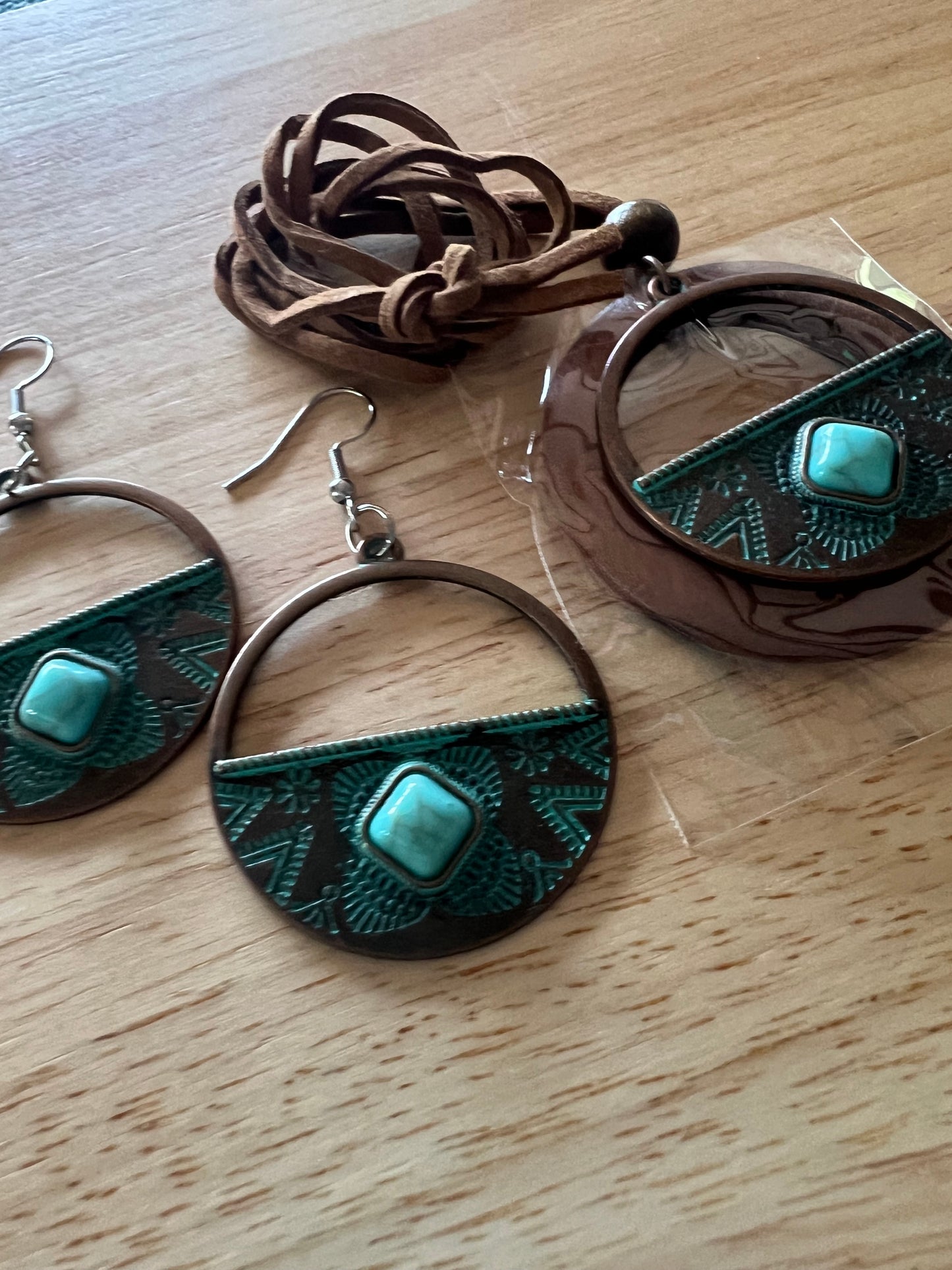 Boho Round Pendant Earring Set