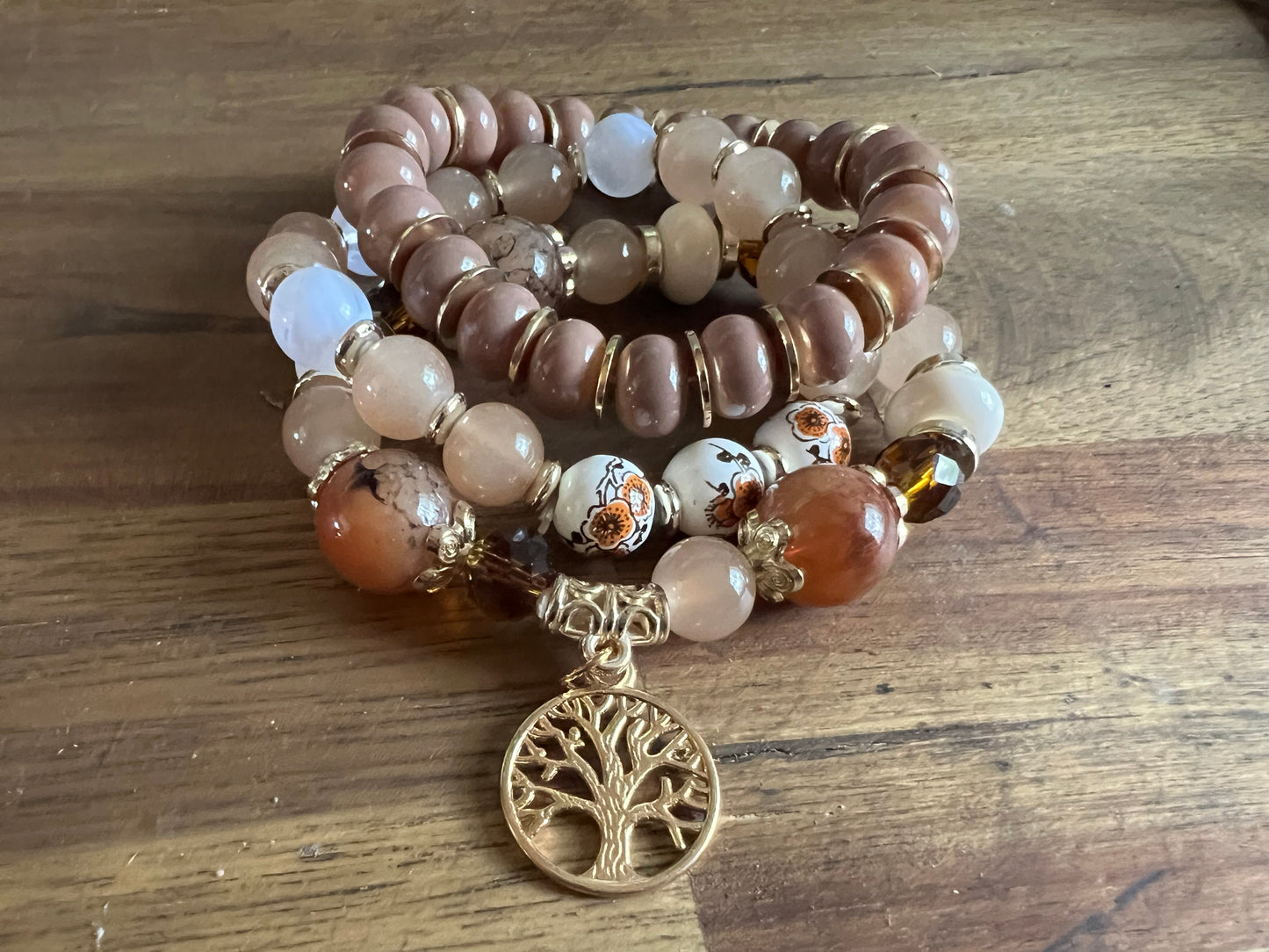 Earthy Floral Beaded Bracelet Stack