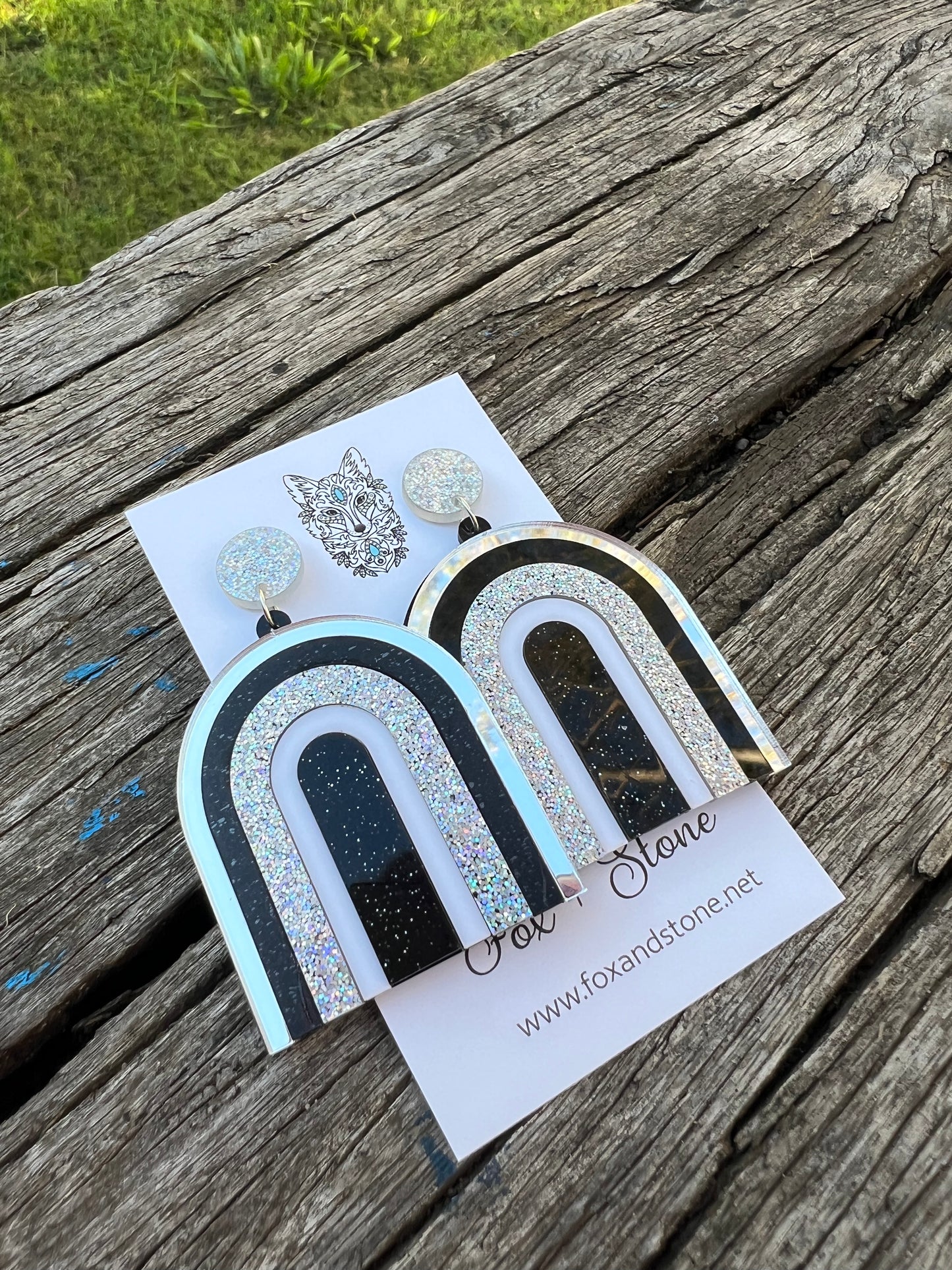 Beautiful Statement Black Glitter Arch Earrings