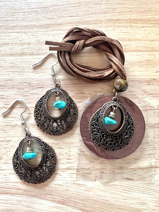 Boho Lace Pendant Earring Set