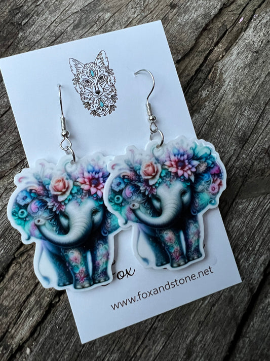 Beautiful Pastel Boho Elephant Earrings