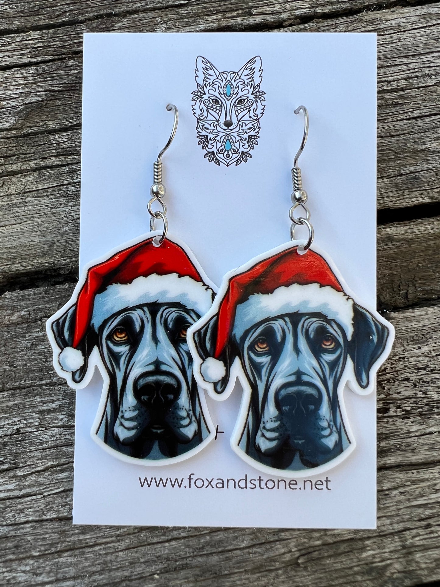 Great Dane Santa Hat Dog Earrings