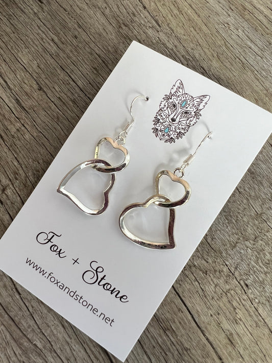Double Love Silver Hearts Dangles