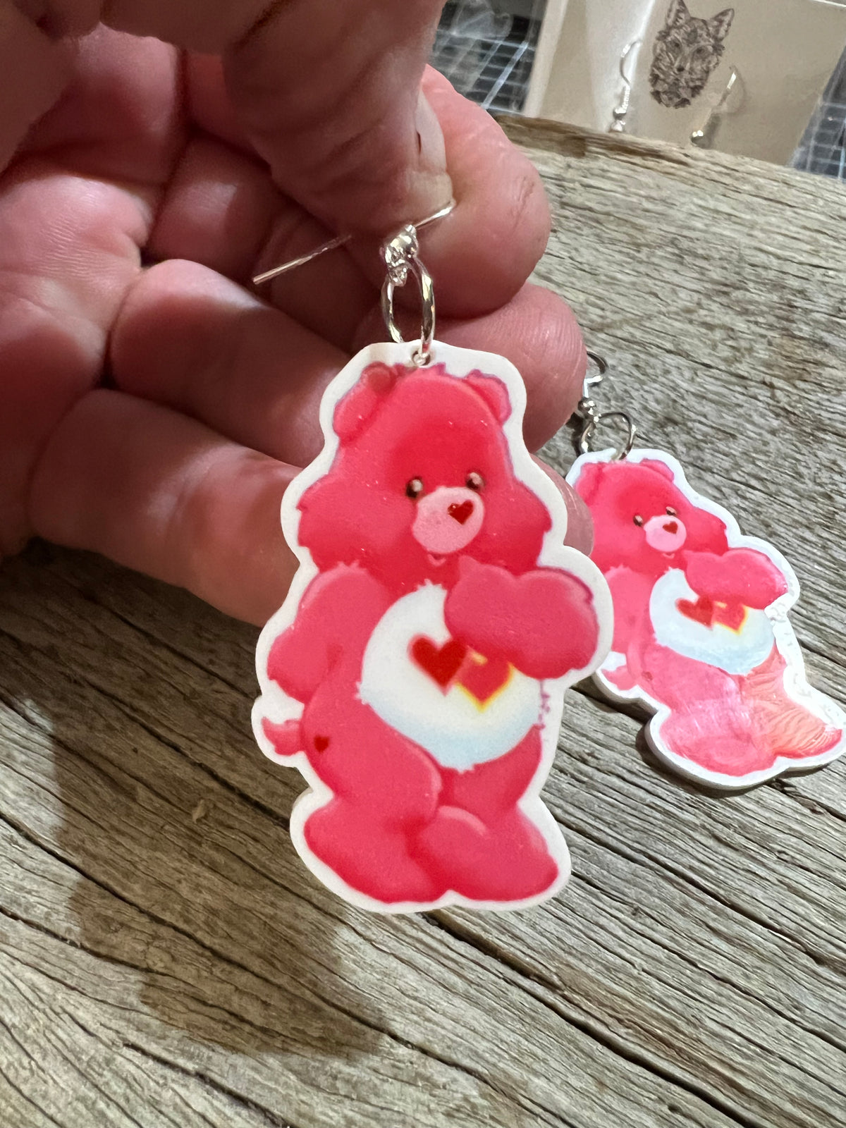 Pink Double Love Bear Earrings