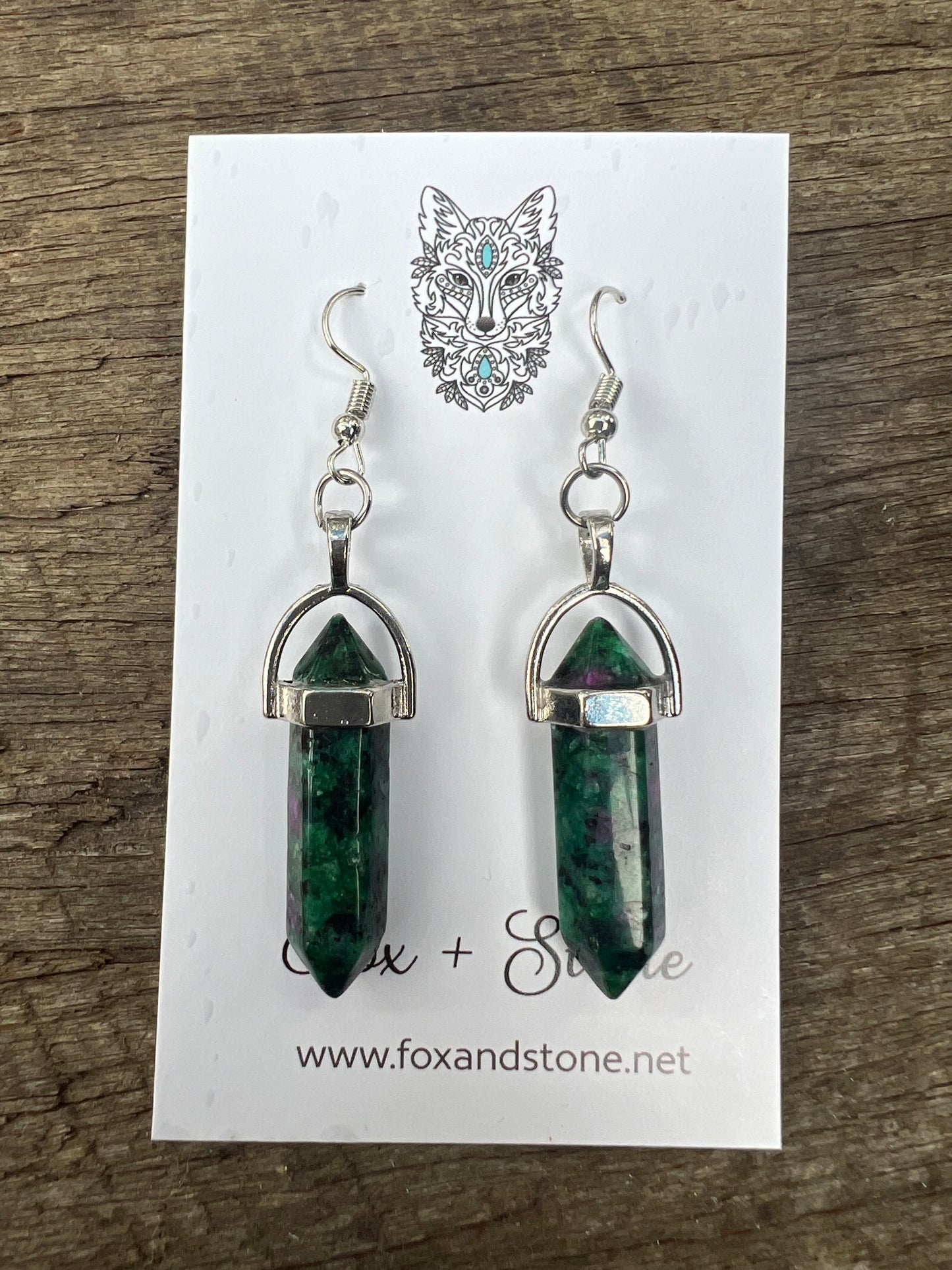 Ruby Zoisite Gemstone Bullet Point Earrings