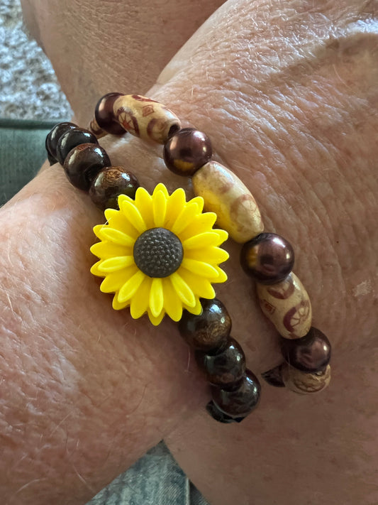 Sunflower Natural Wood Stack Bracelet