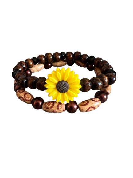 Sunflower Natural Wood Stack Bracelet