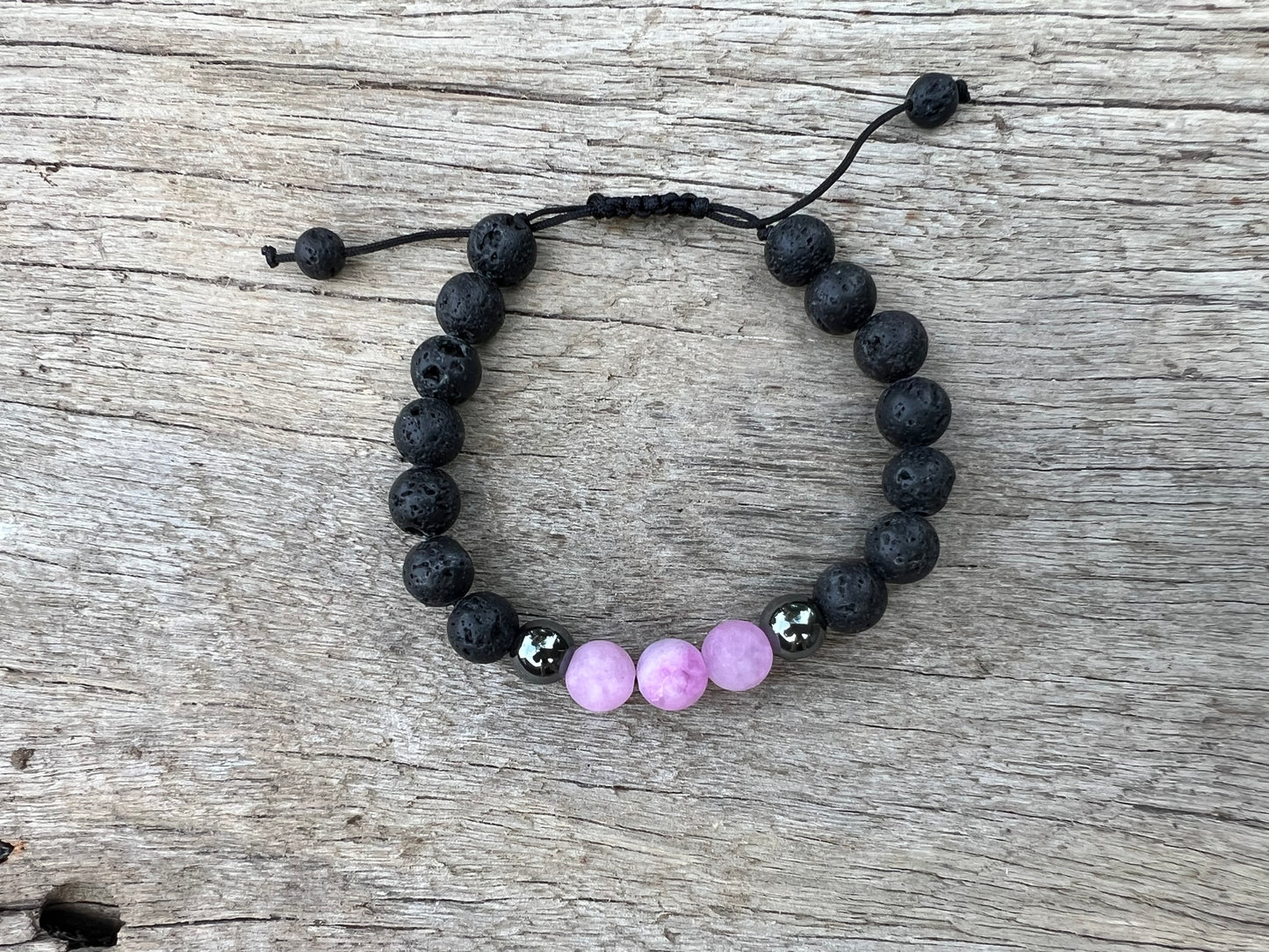 Pretty Pink Jasper Lava Hematite Gemstone Bracelet