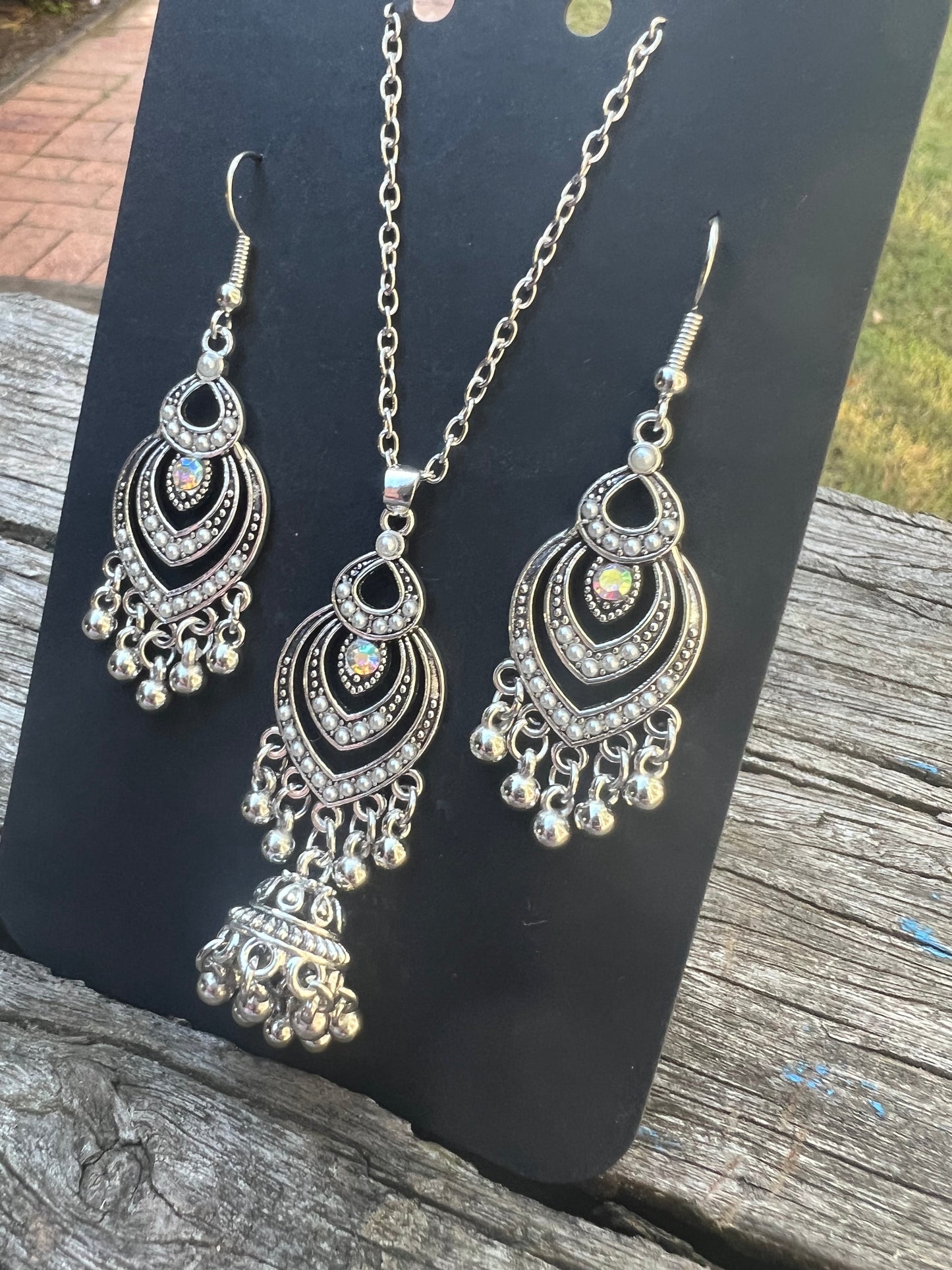 Silver Love Pendant and Earring Set