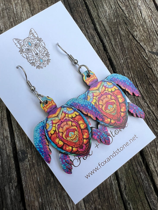 Pretty Lux Wood Turtle Earrings