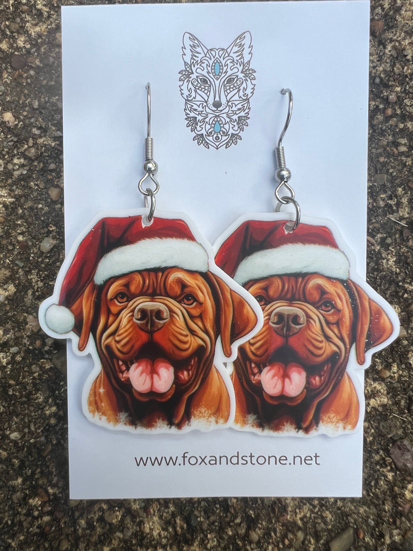 Dogues De Bordeaux Smile Santa Hat Dog Earrings