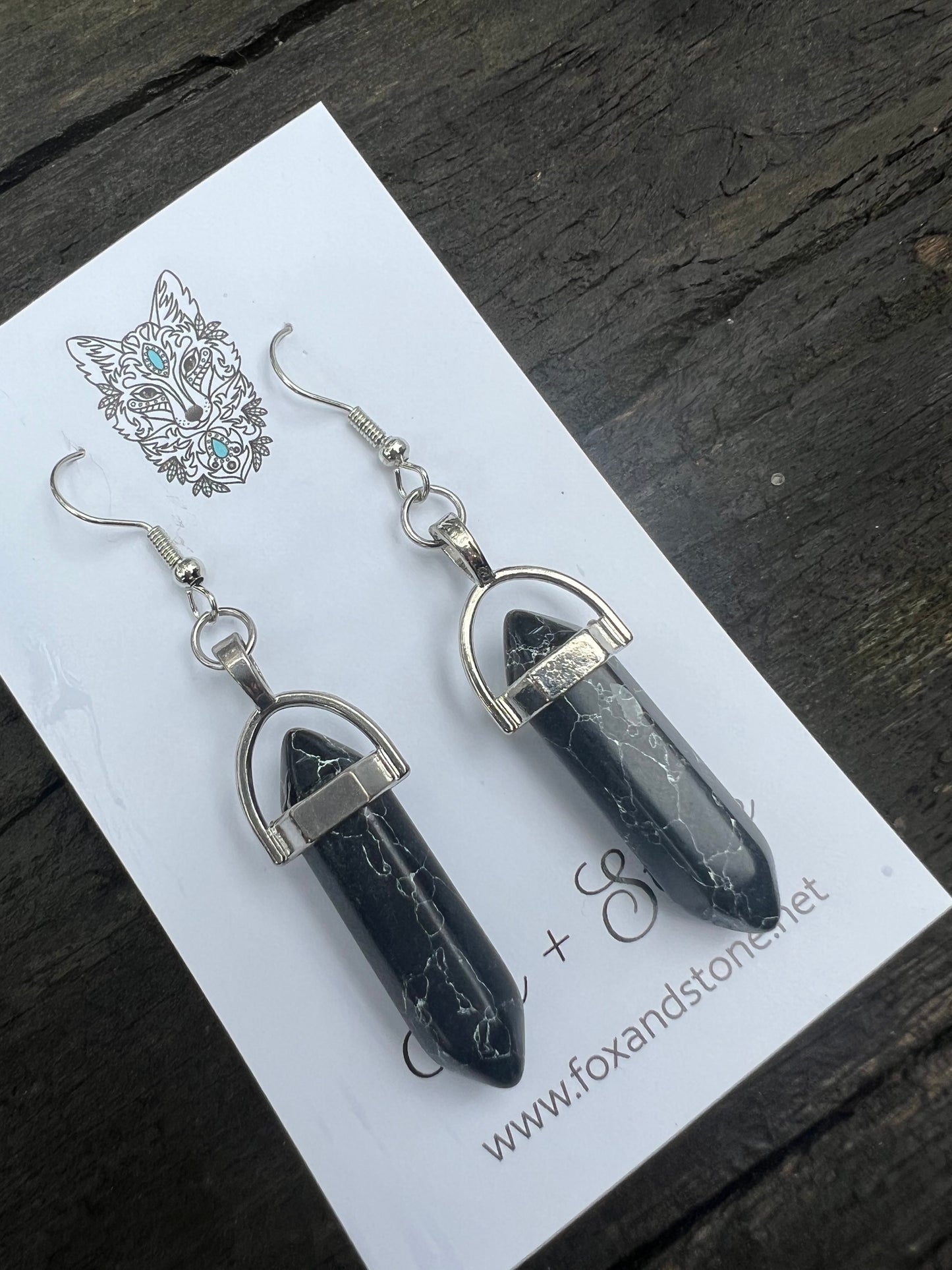 Vein Jasper Gemstone Bullet Point Earrings