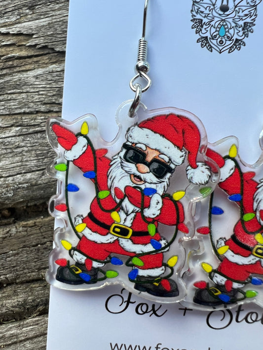 Cool Santa With Lights Christmas Earrings