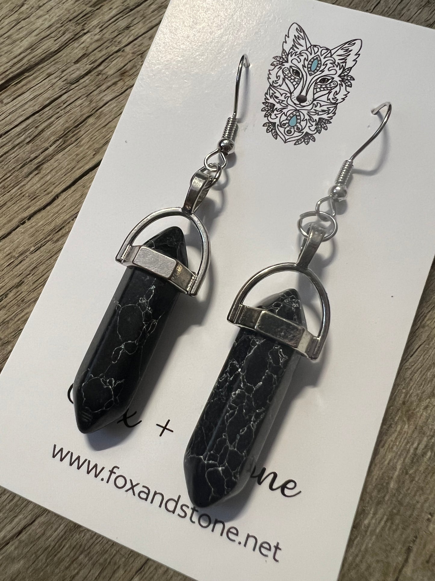Vein Jasper Gemstone Bullet Point Earrings