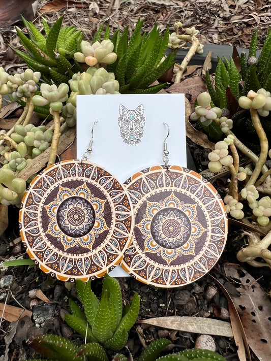 Bold Round Carmel Wood Earrings