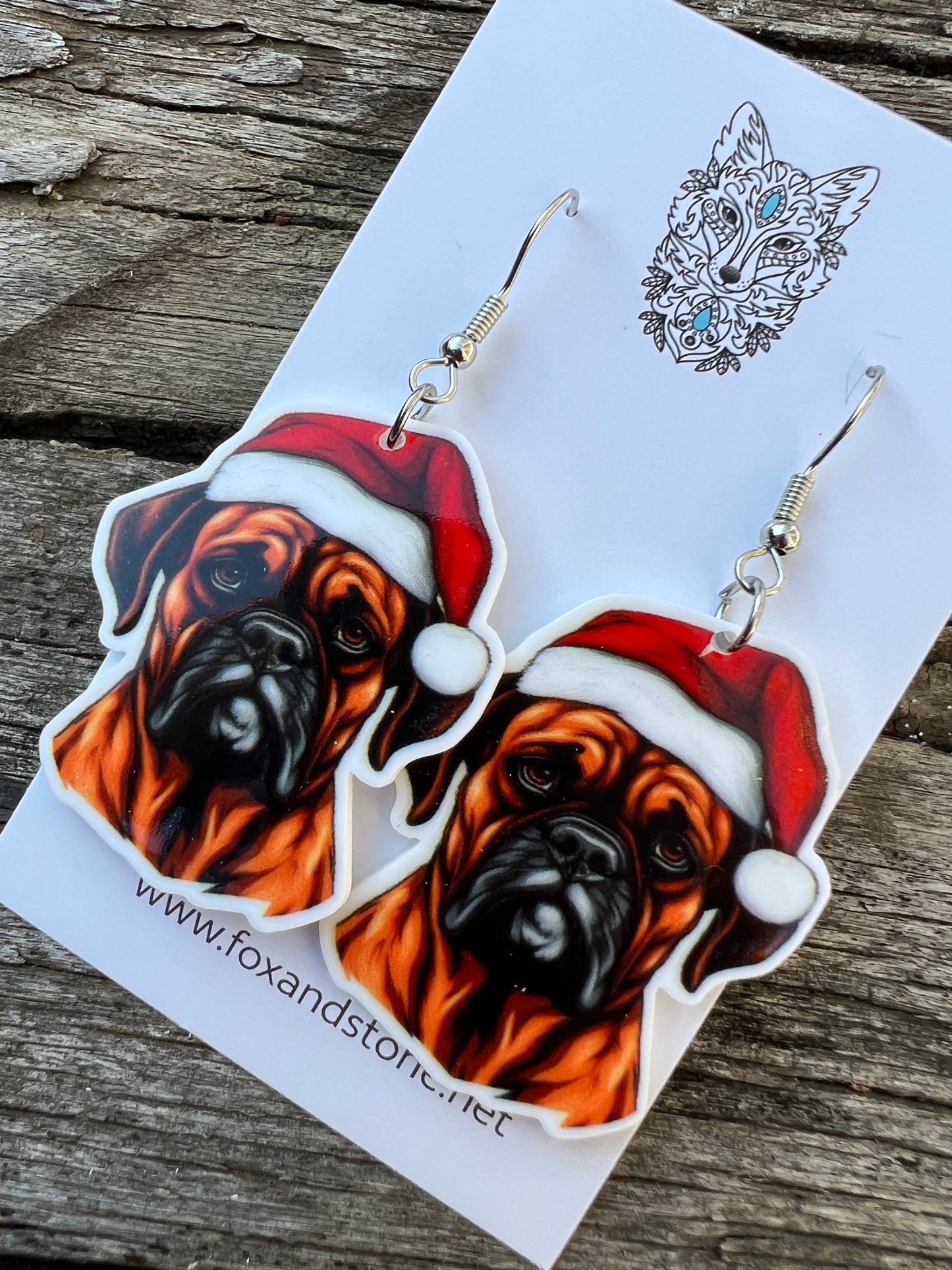Boxer Santa Hat Dog Earrings