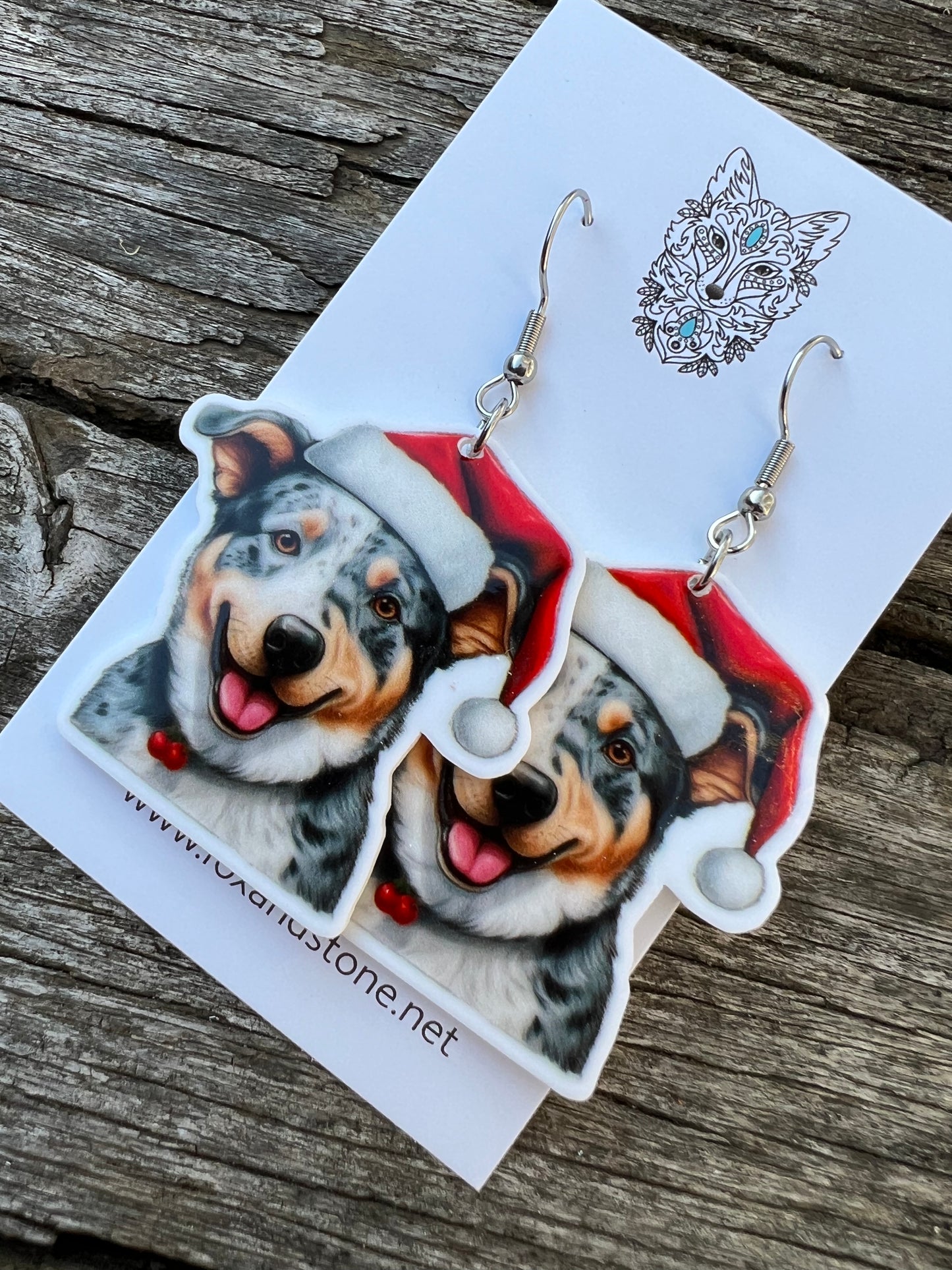 Cattle Dog Santa Hat Dog Earrings