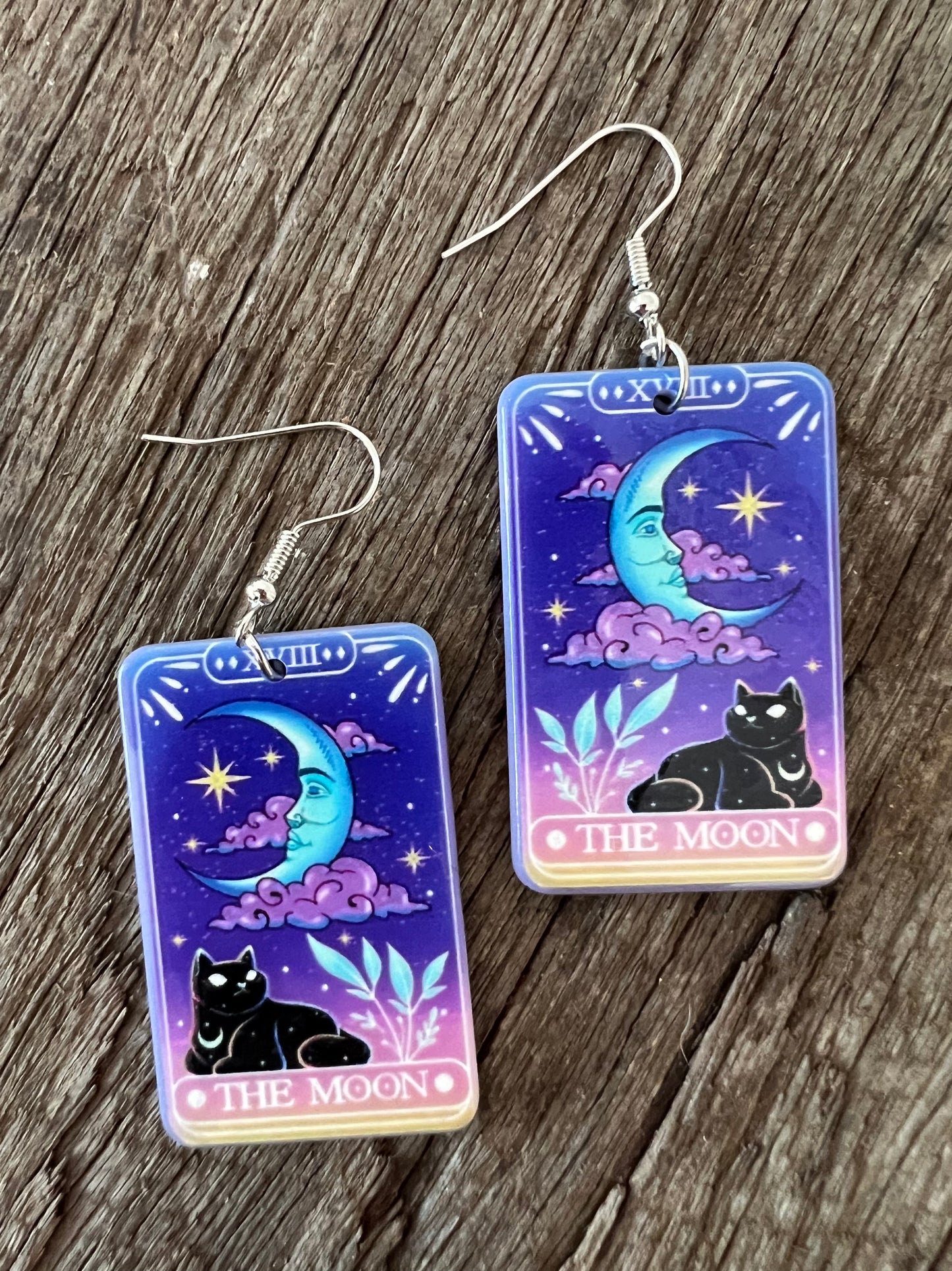 The Moon and Black Cat Earrings
