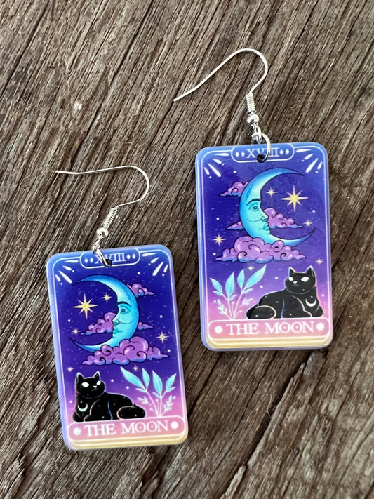 The Moon and Black Cat Earrings