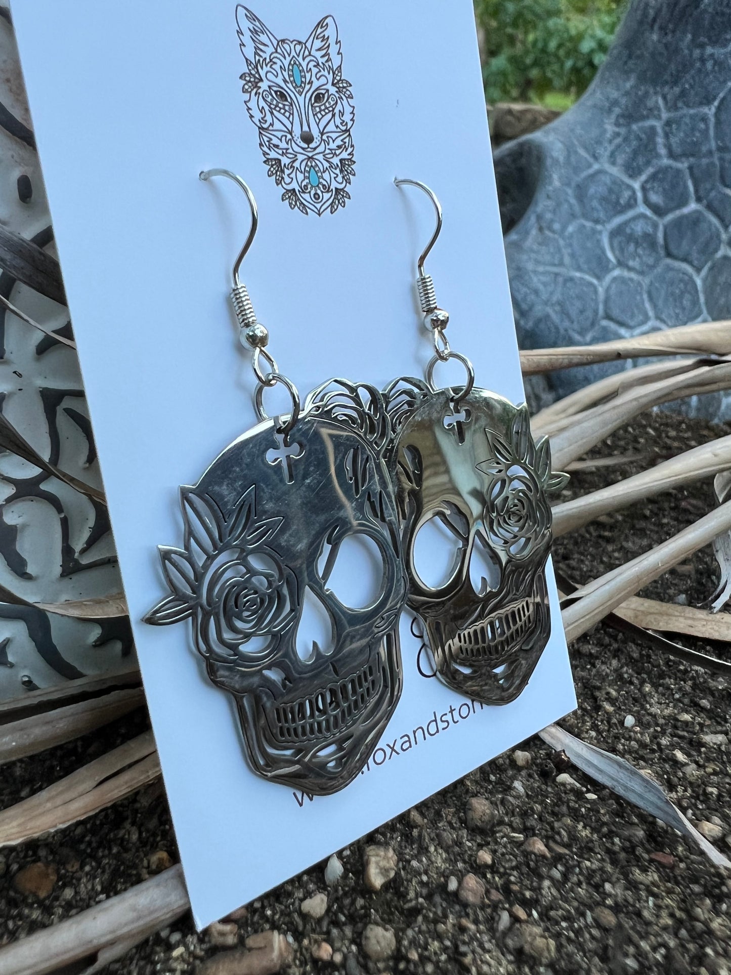 Stainless Steel Mirror Skull Earrings