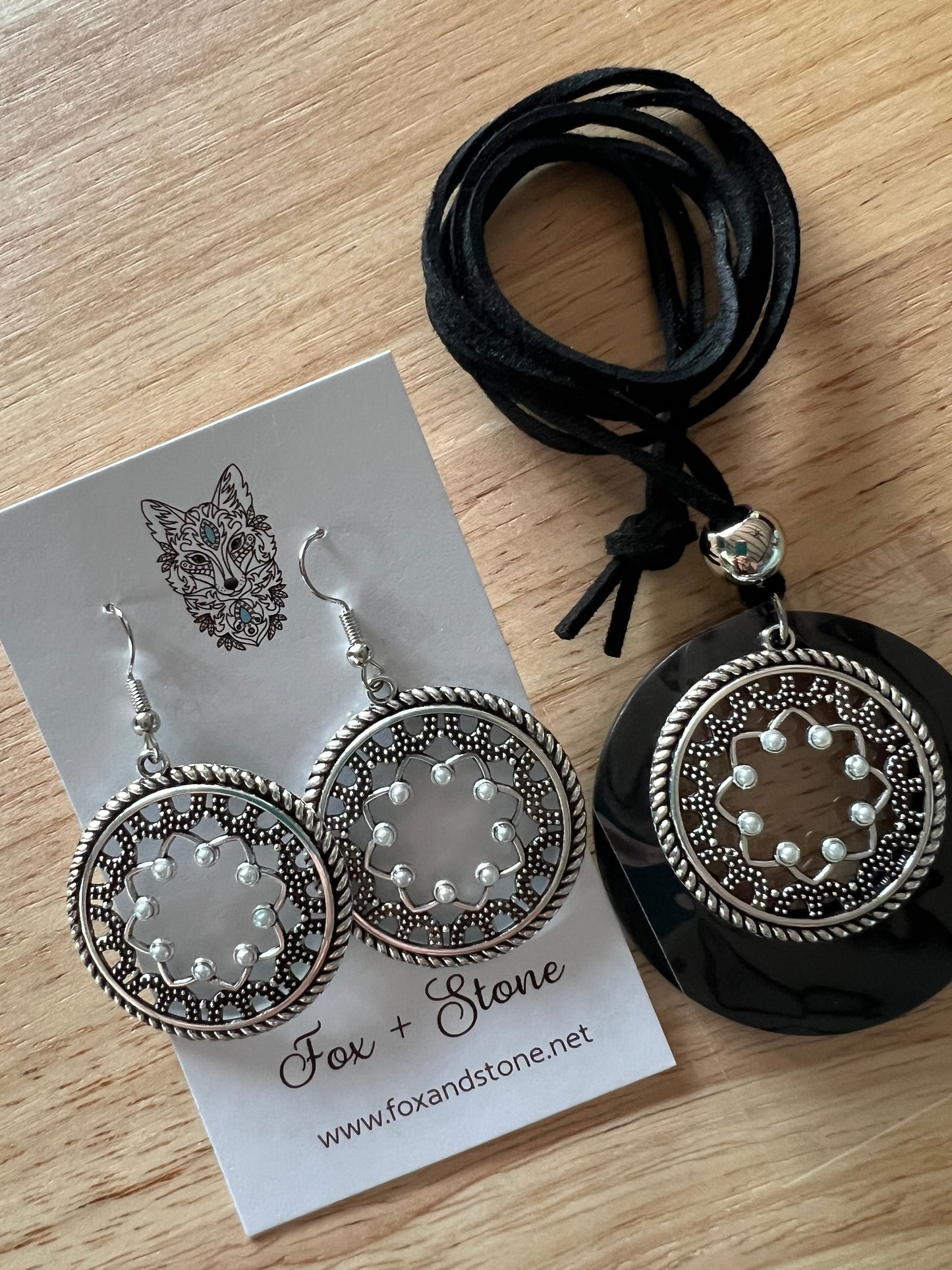 Boho Mandala Pendant Earring Set