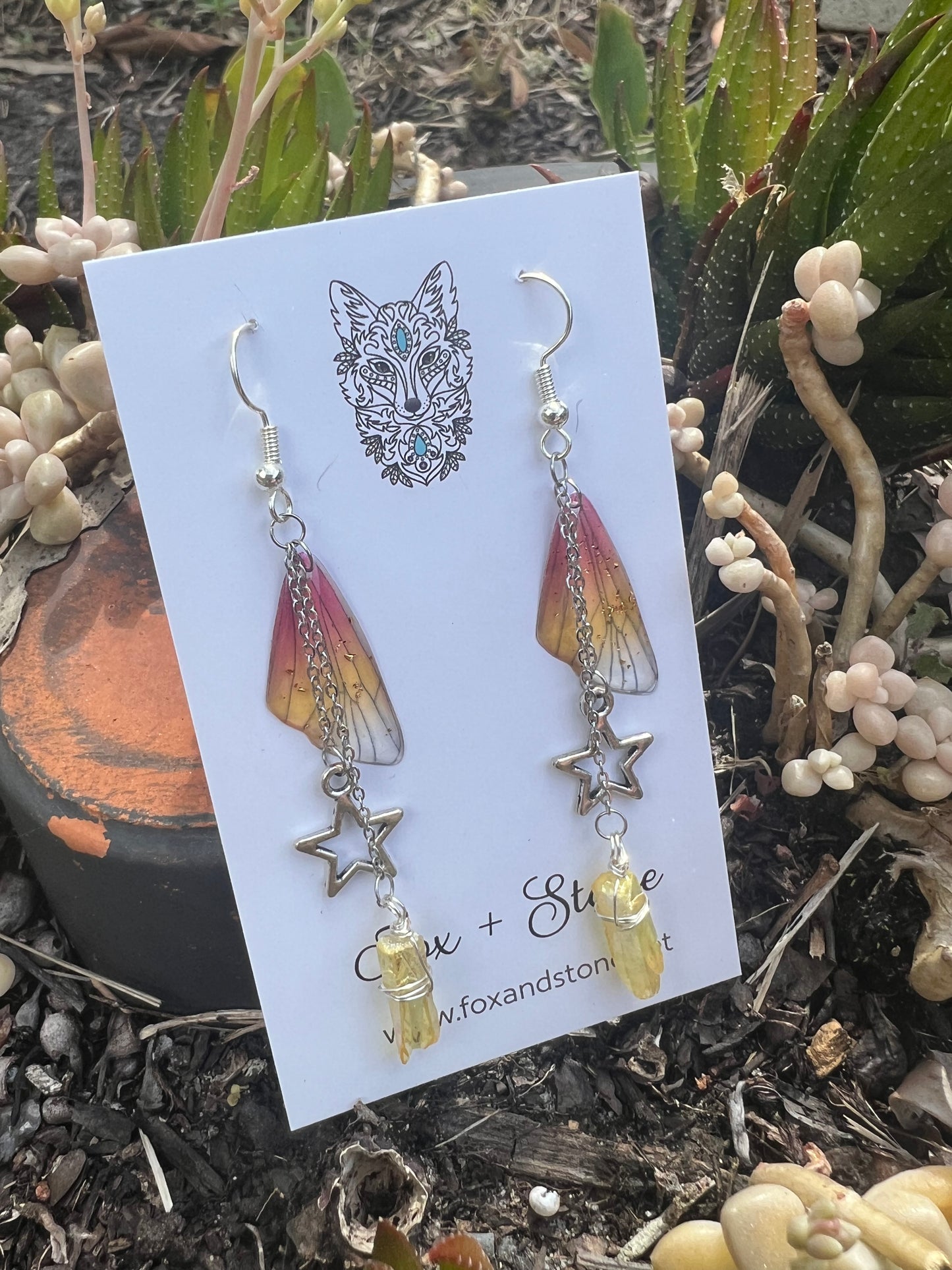 Sun Burst Fairy/Butterfly Wing Dangle Earrings