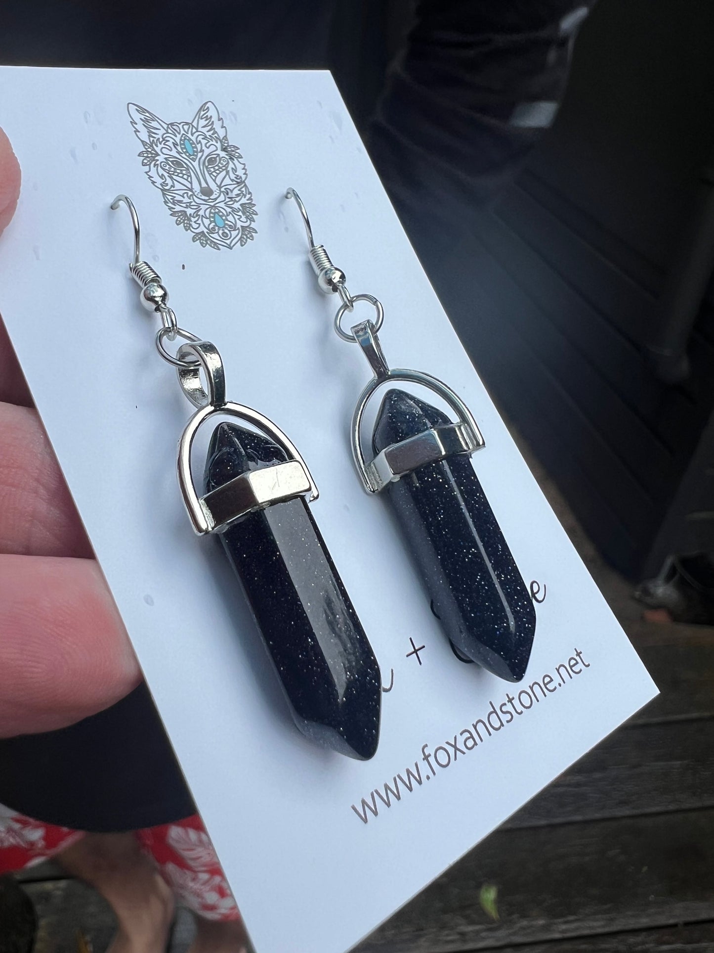 Blue Sandstone Gemstone Bullet Point Earrings