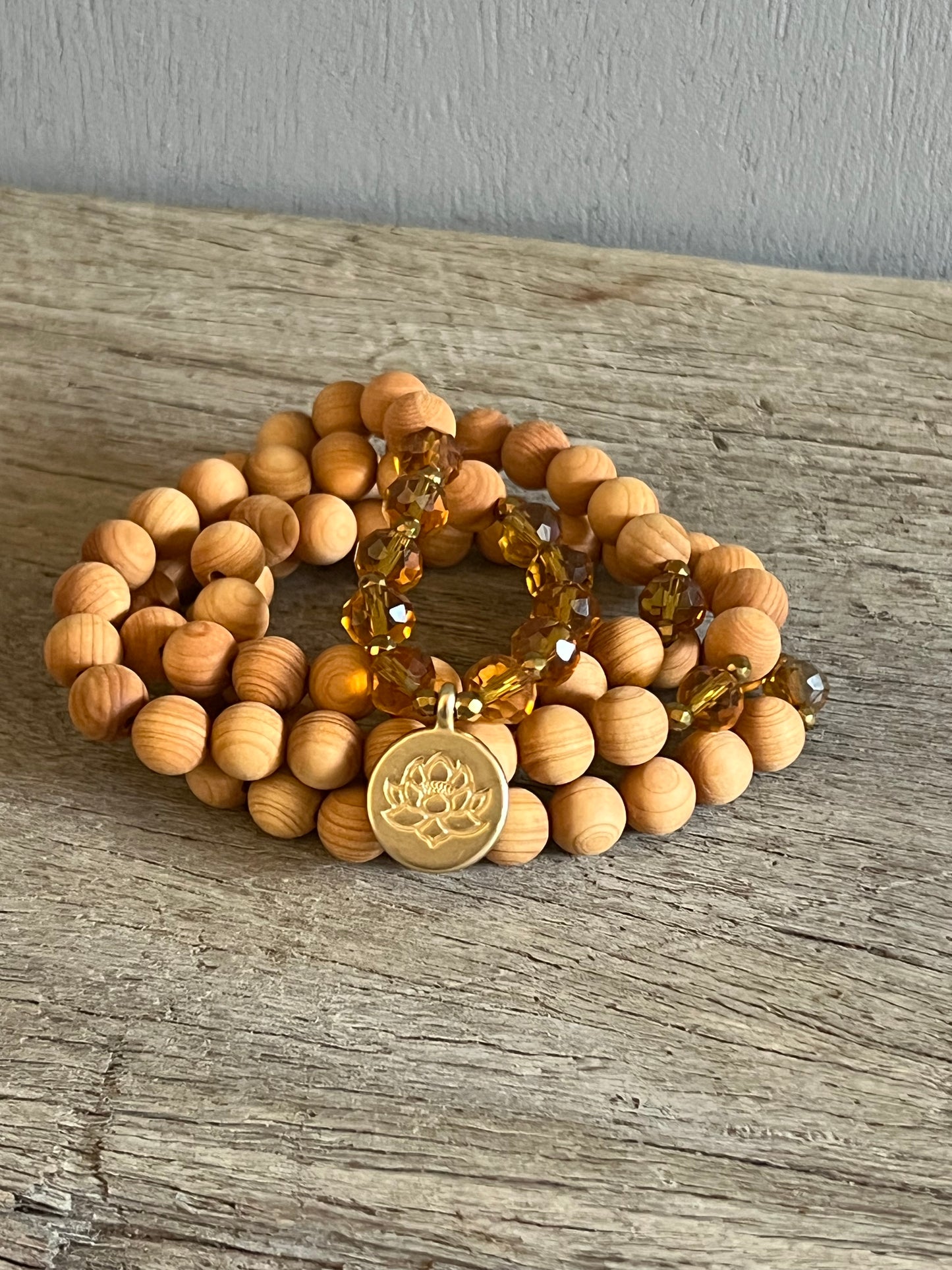 Natural Wood Czech Crystal Wrap Bracelet