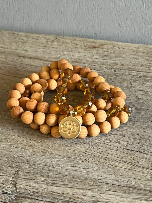 Natural Wood Czech Crystal Wrap Bracelet