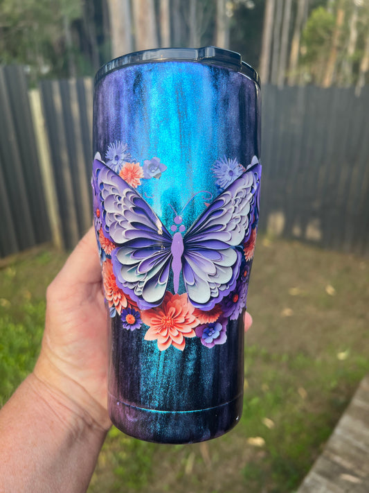 Iridescent Shimmer Galaxy Butterfly 20oz Curved Tumbler
