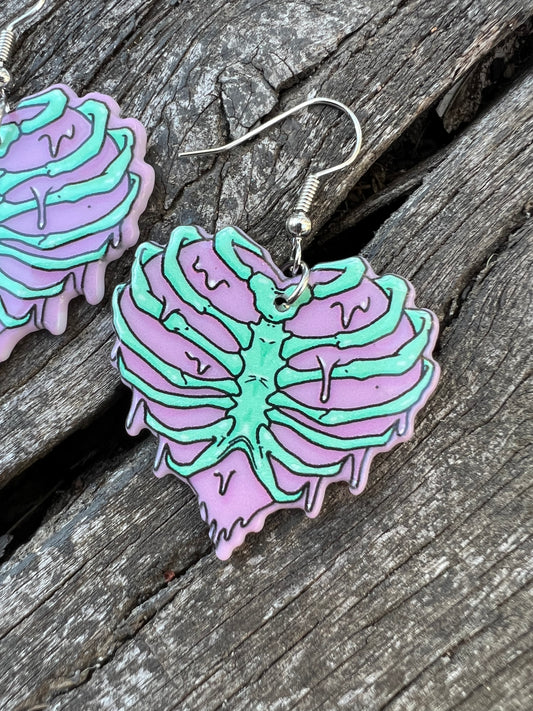 Heart Skeleton Halloween Earrings