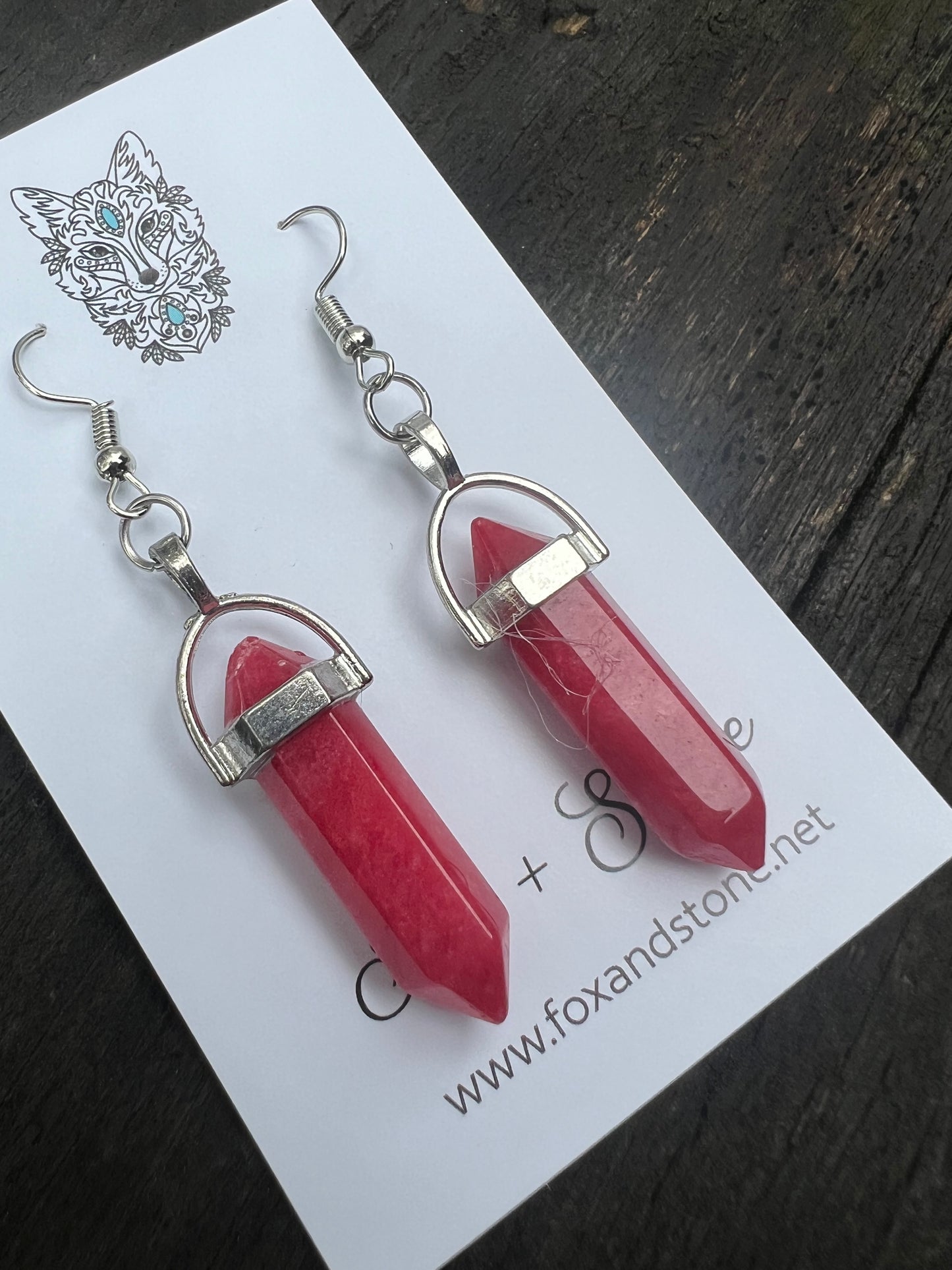 Red Jasper Gemstone Bullet Point Earrings