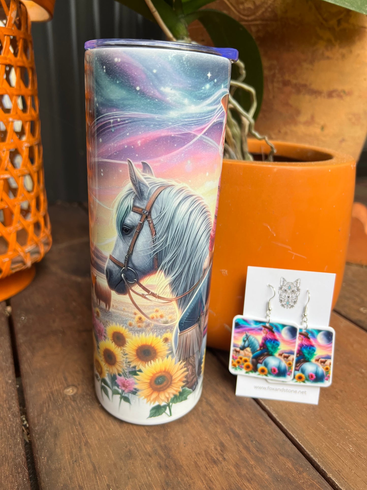 Gorgeous Cowgirl Horse Tumbler and Earring Set