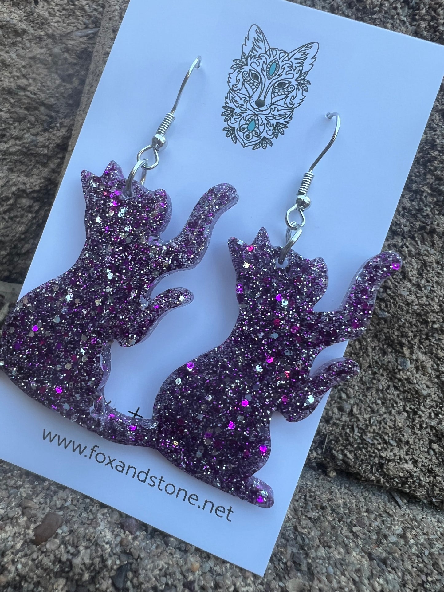 Glitter Cats One Earrings