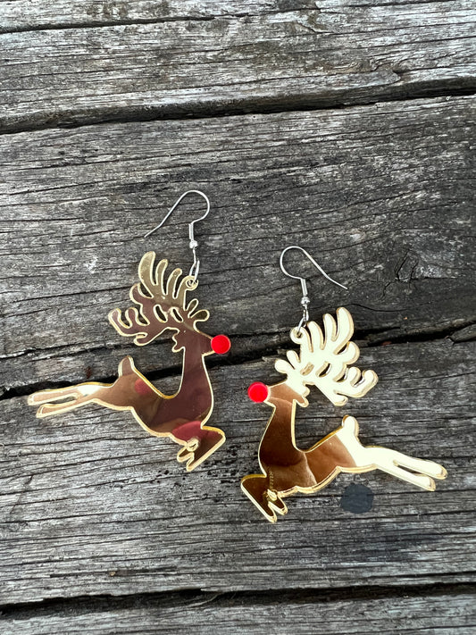 Gold Mirror Rudolf Earrings C
