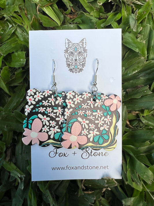 Black Pink Jaycinta Flower Earrings